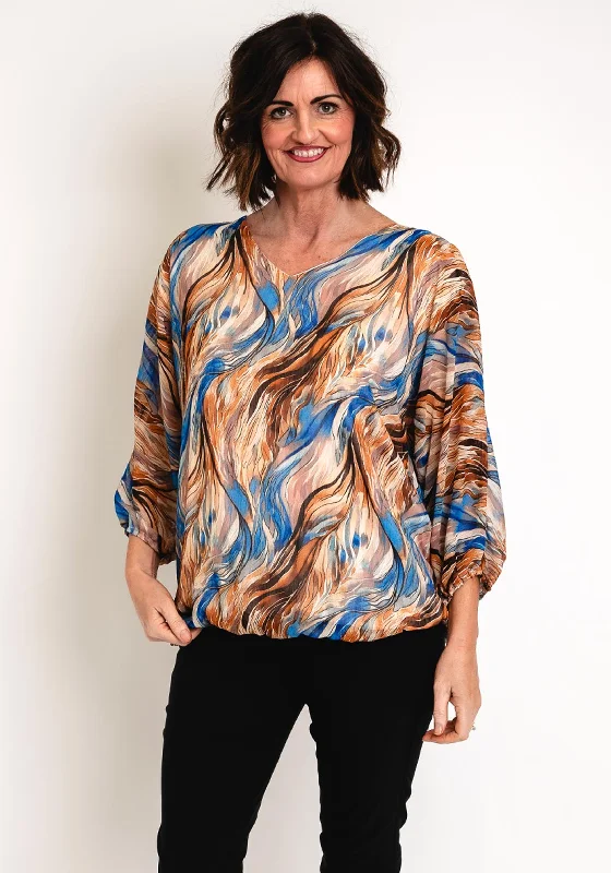 Relaxed Jackets Serafina Collection Chiffon Print Blouse, Blue