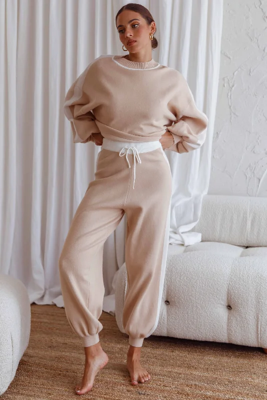Relaxed Fits Take Me Back Brushed Knit Jogger Pants Beige