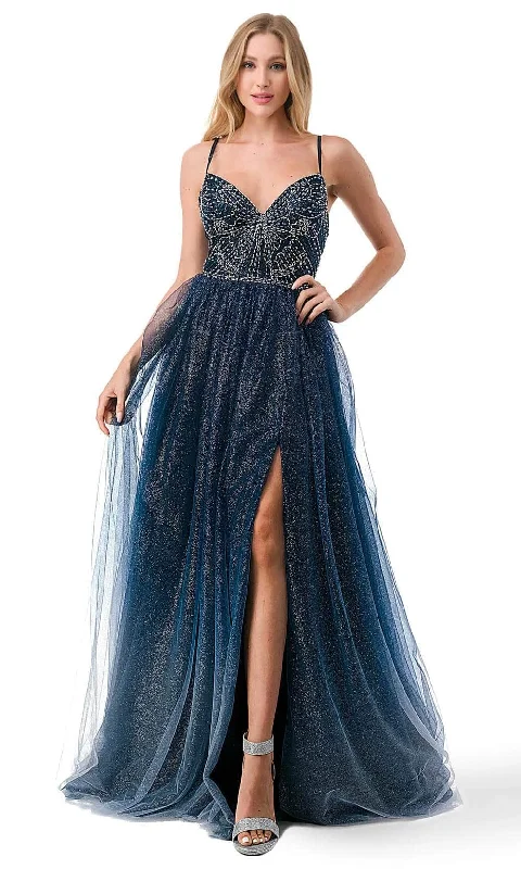 Cozy Lounge Wear Trevi Collection L2788F - Glitter Tulle Prom Dress with Slit