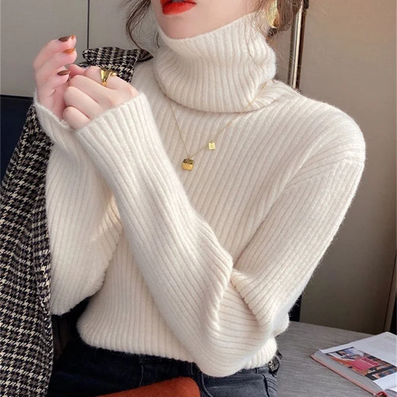 Effortless Dressing Casual High Neck Long Sleeves Knitted Sweaters