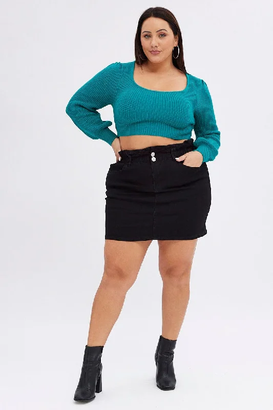 Soft Textures Black Mini Skirt Paper Bag Denim