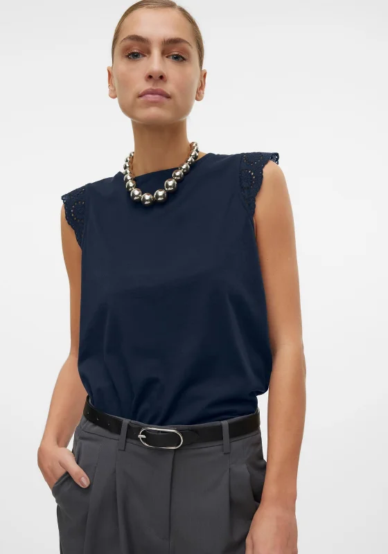 Trendy Layers Vero Moda Emily Brodie Cap Sleeve Top, Navy Blazer
