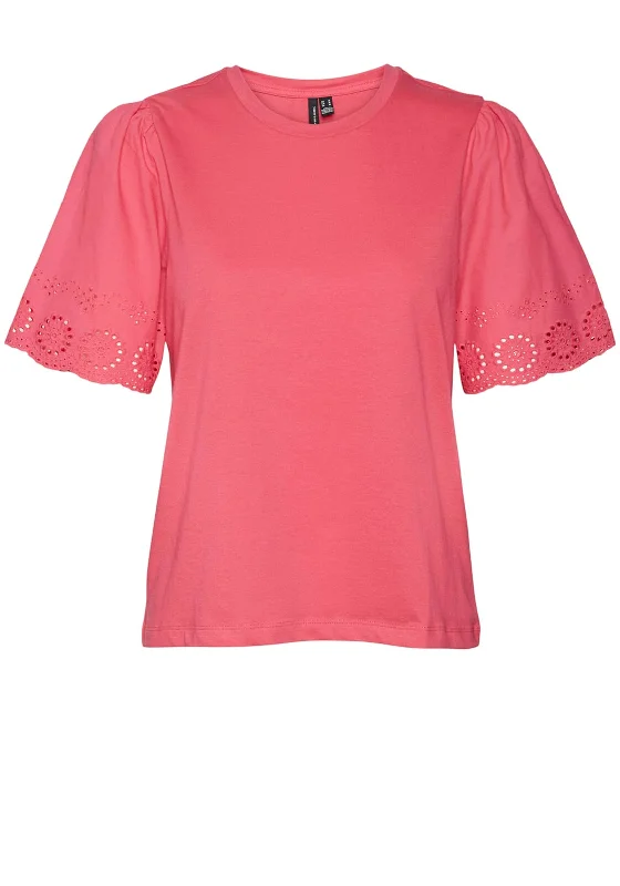 Timeless Style Vero Moda Emily Broderie Sleeve Top, Raspberry Sorbet