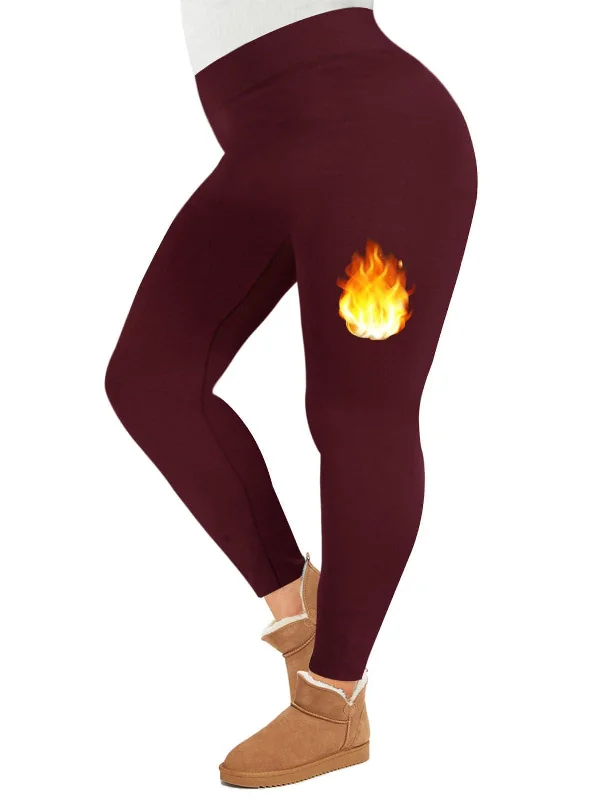 Cozy Street Style Plus Size Fleece Lined Leggings Women - Purplish Red
