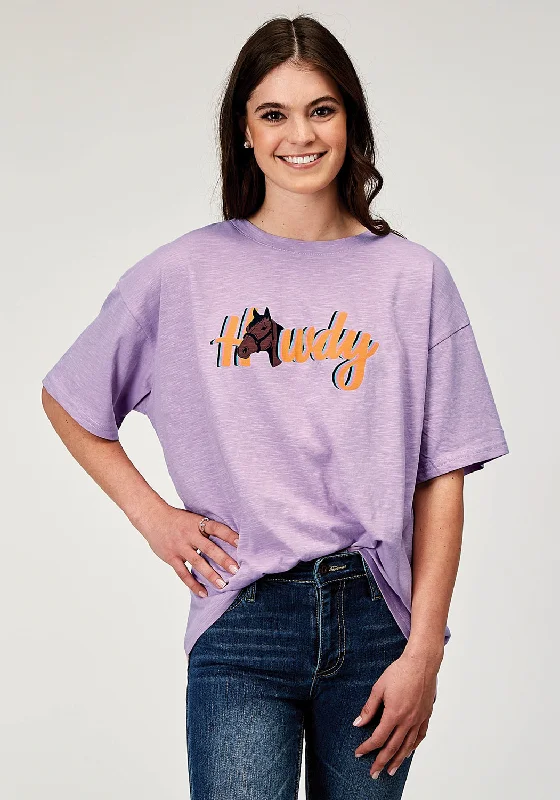 Smart Comfort Wear Roper Womens Howdy Horse Lilac 100% Cotton S/S T-Shirt