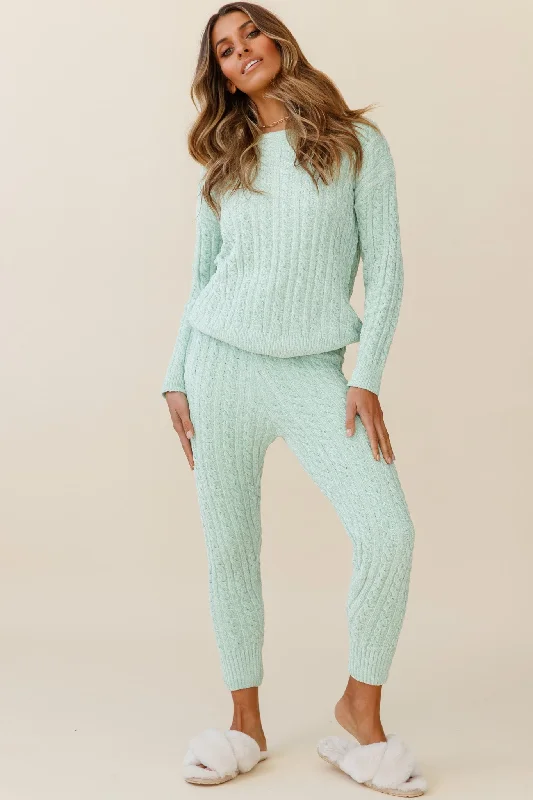 Casual Chic Looks Kansas Cable Knit Fitted Pants Green