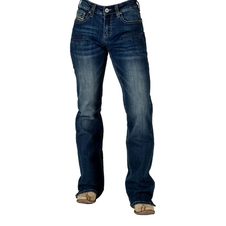 Comfy Chic Wear Cowgirl Tuff Western Jeans Womens Double Down Tan Medium Wash JDDTAN