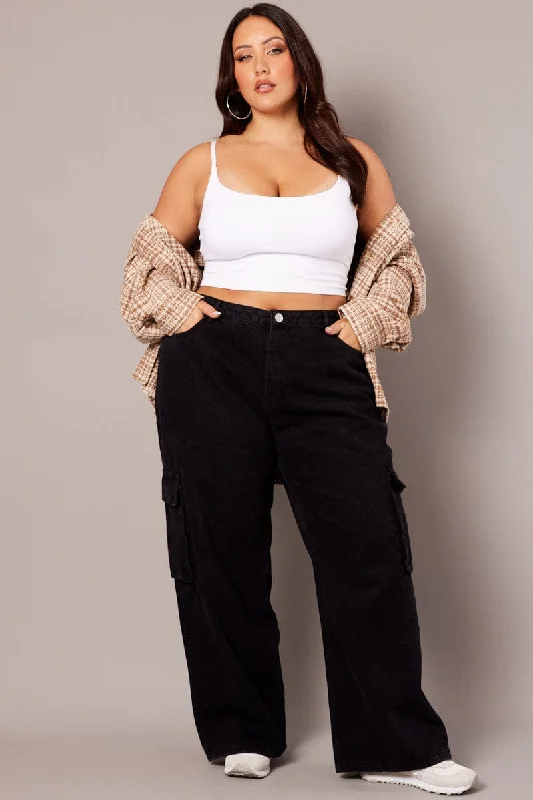 Cozy Knits Black Cargo Jeans High Rise