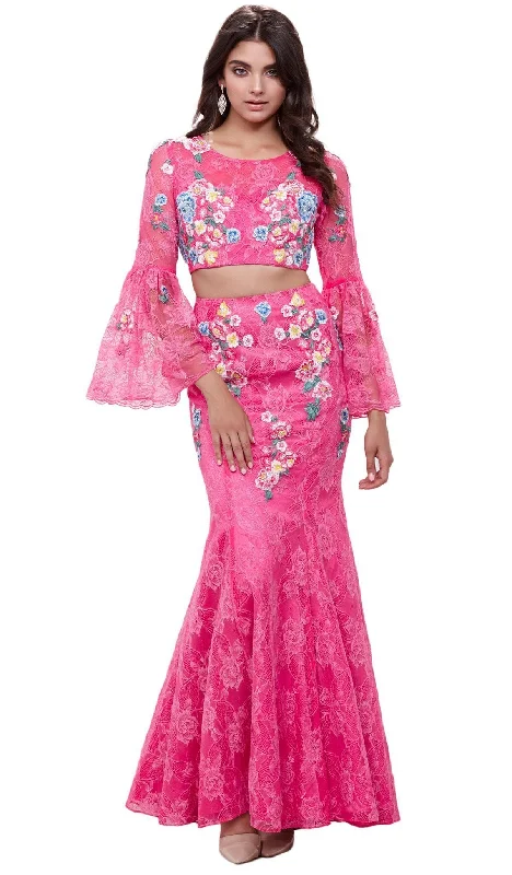 Cozy Essentials Nox Anabel - 8288 Two-Piece Embroidered Circular Flounce Sleeve Gown