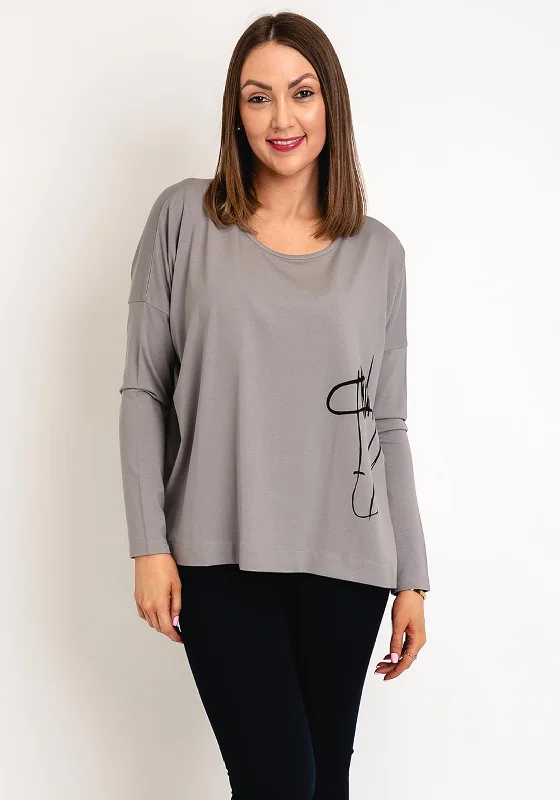 Elegant Wear Naya Round Neck Placement Print Top, Mink & Black