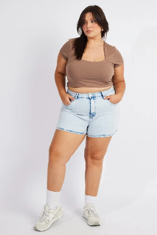 Soft Comfort Denim Mom Shorts High Rise Acid Wash