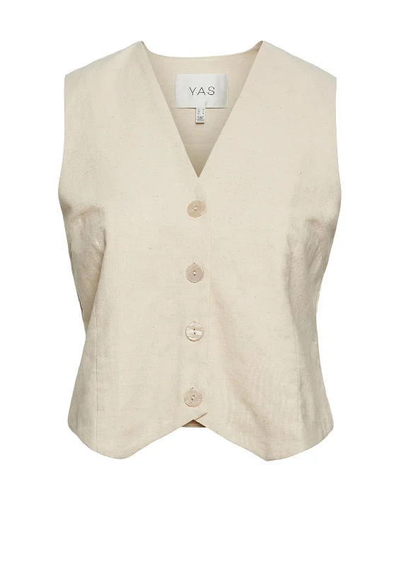 Versatile Outfits Y.A.S Lima Linen Blend Waistcoat, Buttercream