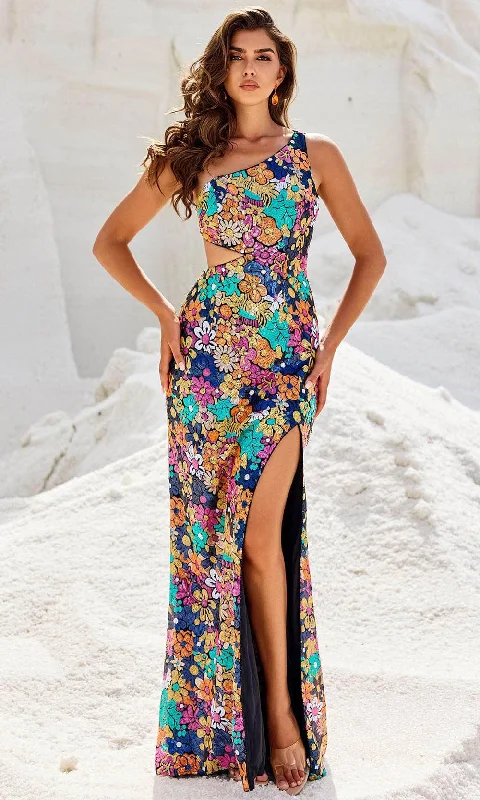 Cozy Knits Blush by Alexia Designs 12106 - Floral Printed One-Sleeve Prom Gown
