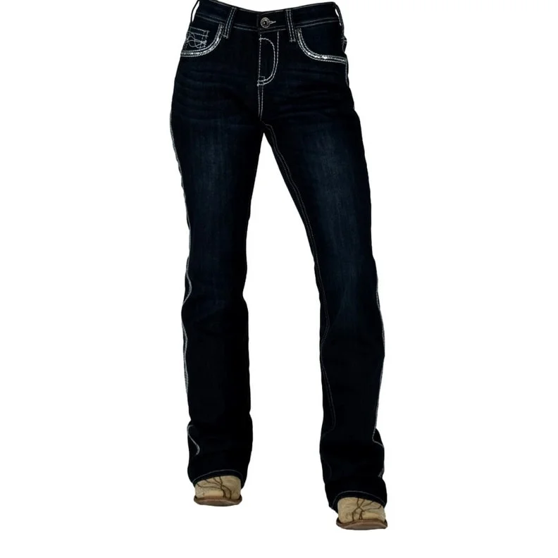 Trendy Layers Cowgirl Tuff Western Jeans Womens Bling It On Dark Wash JBLINN
