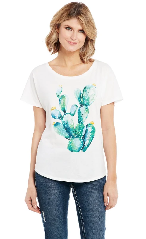 Comfortable Fashion Looks Cowgirl Up Womens Watercolor Cactus White 100% Cotton S/S T-Shirt
