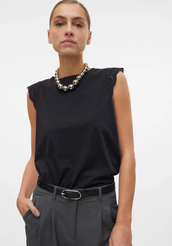 Soft Wearables Vero Moda Emily Brodie Cap Sleeve Top, Black