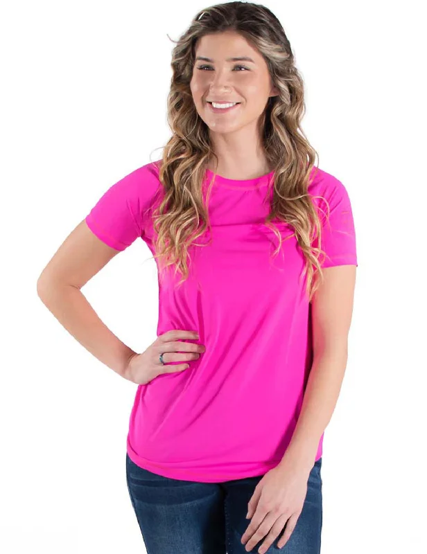 Easy Chic Cowgirl Tuff Womens Cooling UPF Baseball Hot Pink Nylon S/S T-Shirt