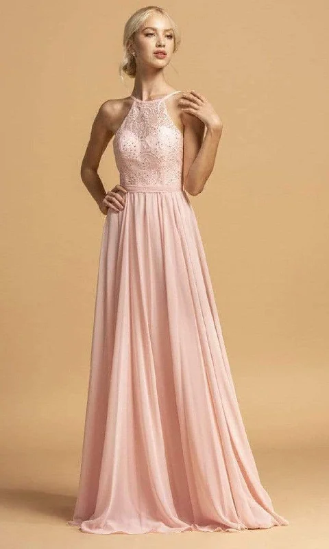 Relaxed Weekend Wear Trevi Collection - L2105 Embellished Halter Neck Chiffon Dress