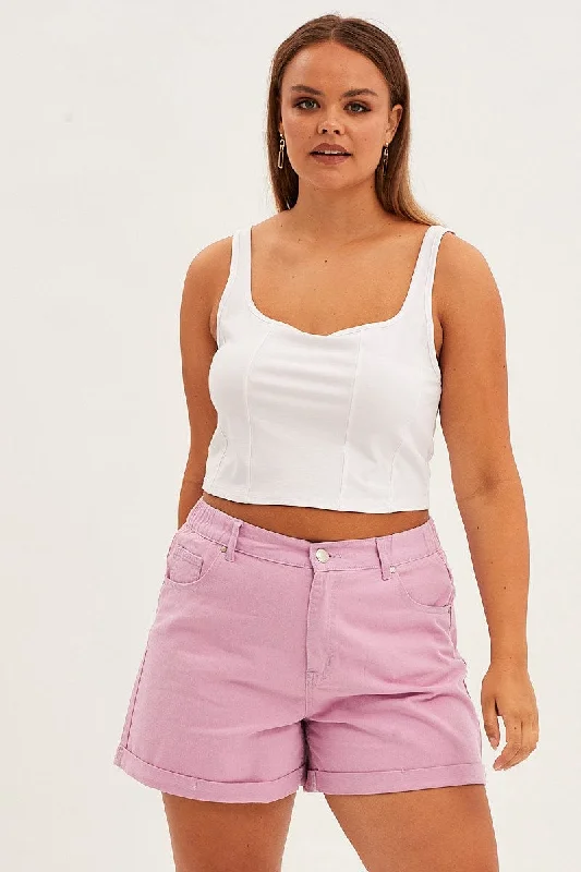 Soft Comfort Wear Purple Mom Denim Shorts High Rise