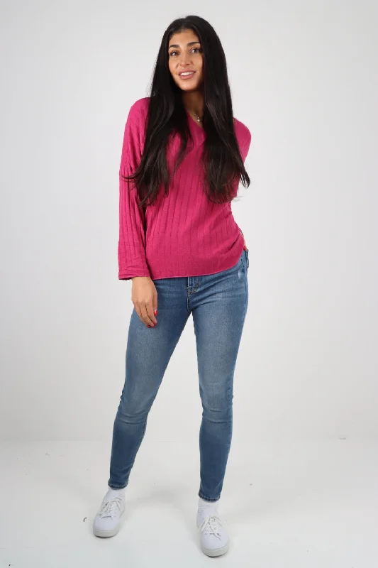 Comfortable Tops Soft Knit Ribbed Plain Top