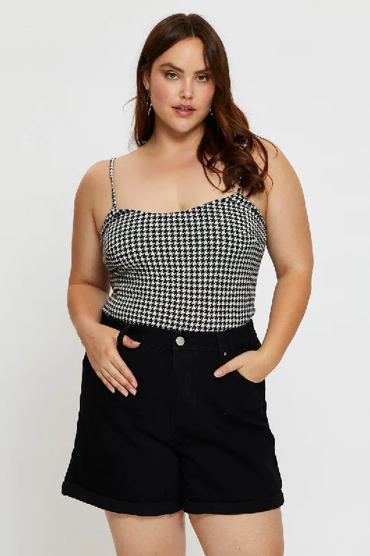 Light Dressing Black Denim Shorts High Rise Roll Hem Relaxed