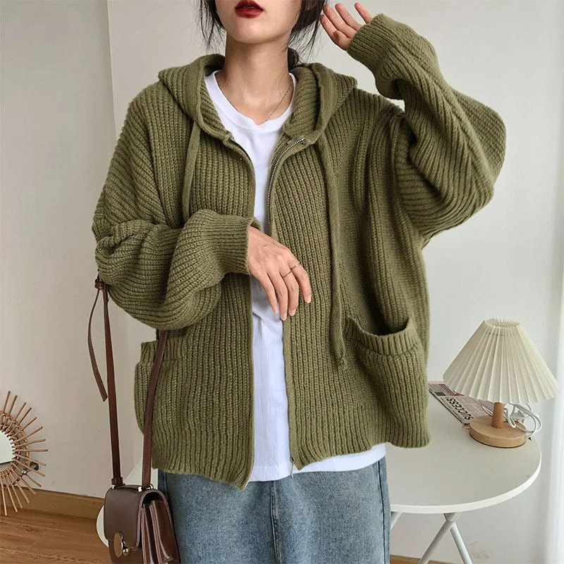 Cozy Fashion Trends Casual Vintage Knitted Hoodies Cardigan Sweaters