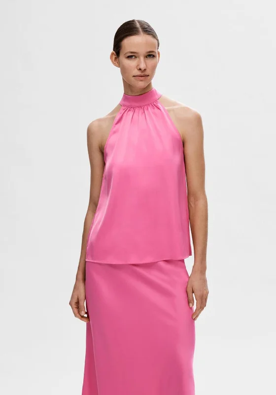 Relaxed Clothing Selected Femme Lena Halterneck Top, Phlox Pink