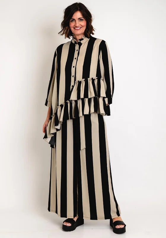Casual Chic Outfits Natalia Collection One Size Striped Frill Hem Blouse, Mushroom