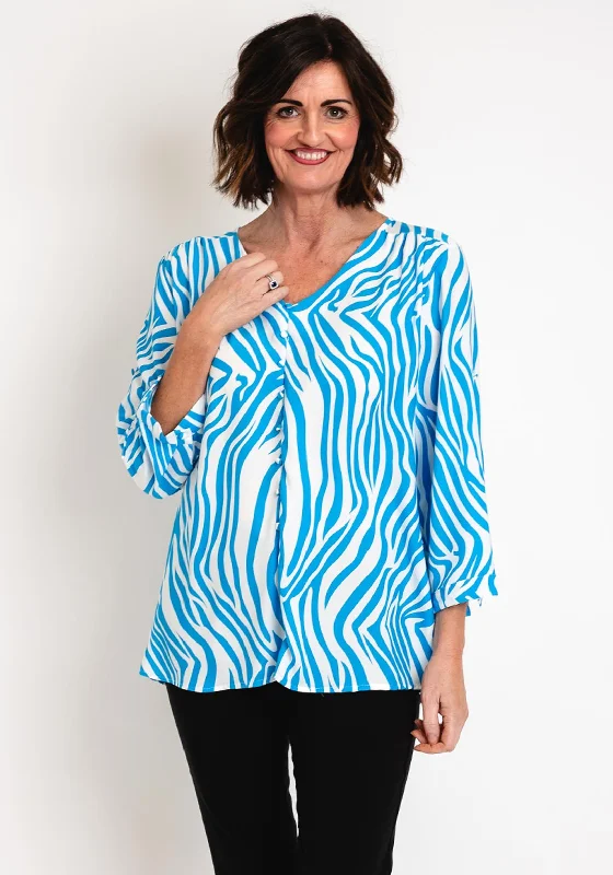 Breezy Outfits Serafina Collection Animal Print Blouse, Blue