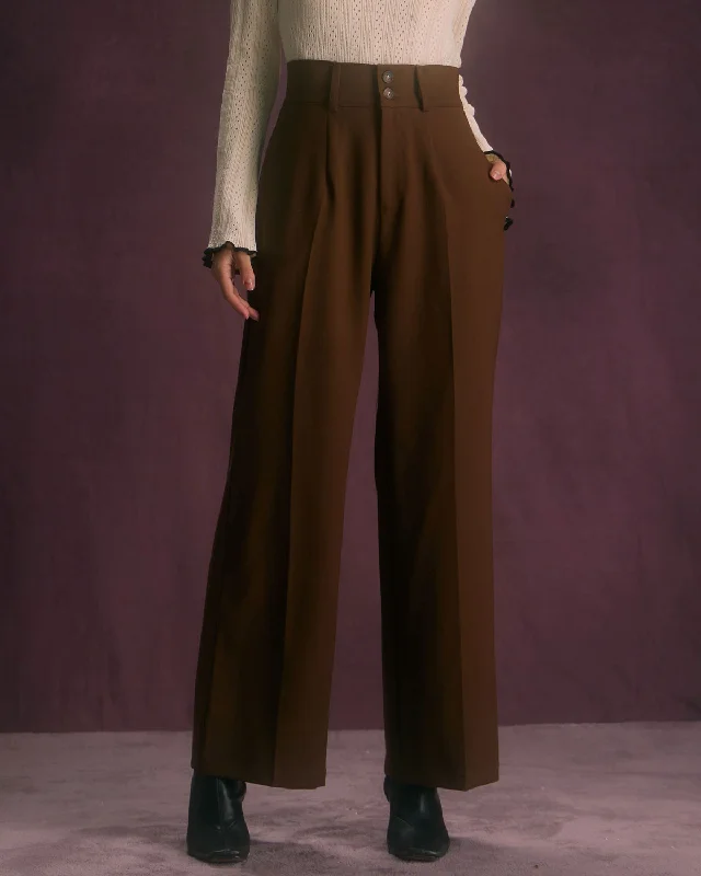 Elegant Dressing The Coffee Button Slant Pocket Straight Pants