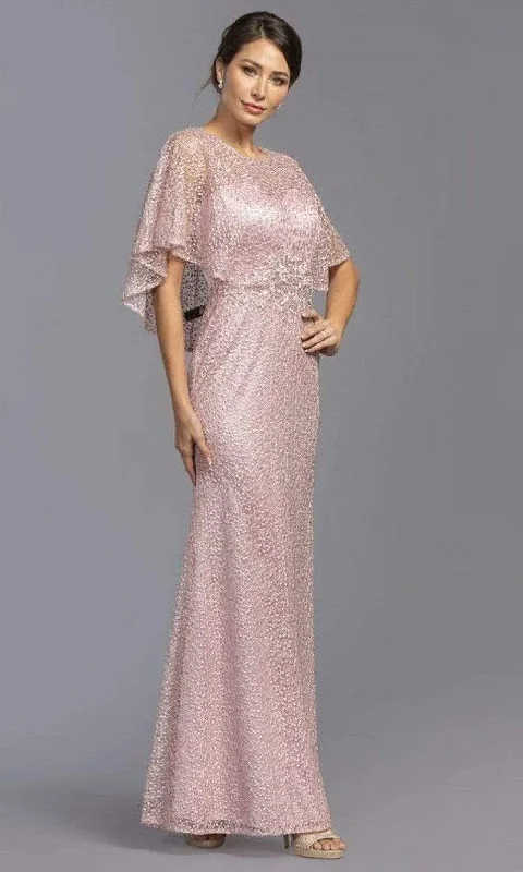 Simple Chic Trevi Collection - M2111 Rhinestone Studded Caped Dress