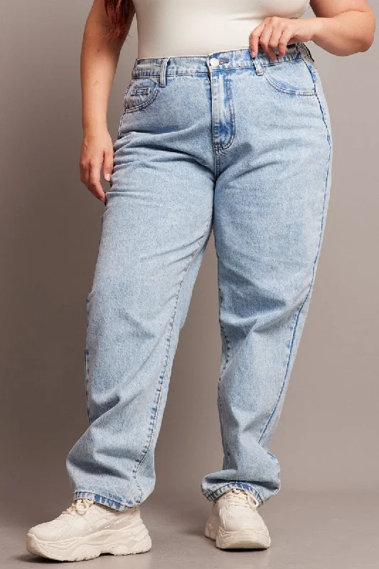 Warm Wear Denim Mom Jeans High Rise Acid Wash