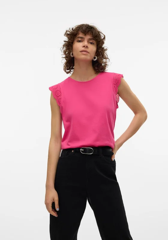 Cozy Fashion Trends Vero Moda Emily Brodie Cap Sleeve Top, Raspberry Sorbet