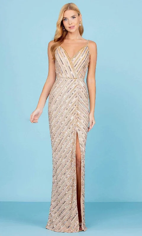 Soft Knitwear SCALA - 60258 Striped Sequin V-Neck Gown