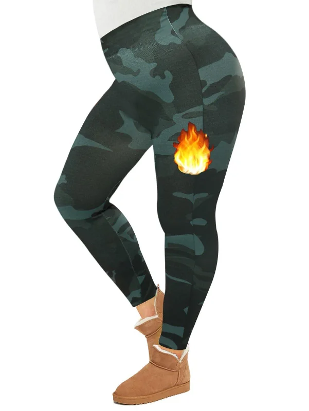 Warm Wear Plus Size Fleece Lined Leggings Women - Black Camo