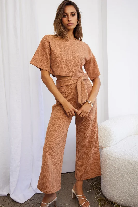 Soft Comfort Larissa Waist Tie Wide Leg Pants Tan