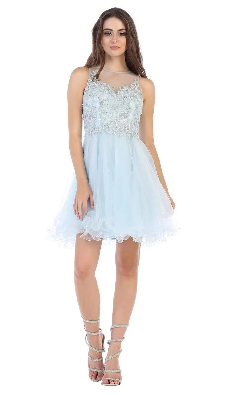 Cozy Fitting May Queen - MQ1584 Beaded Lace Ornate Fit and Flare Cocktail Dress