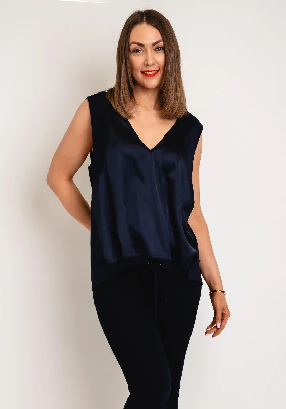 Relaxed Clothing Natalia Collection One Size Material Mix Drawstring Top, Navy