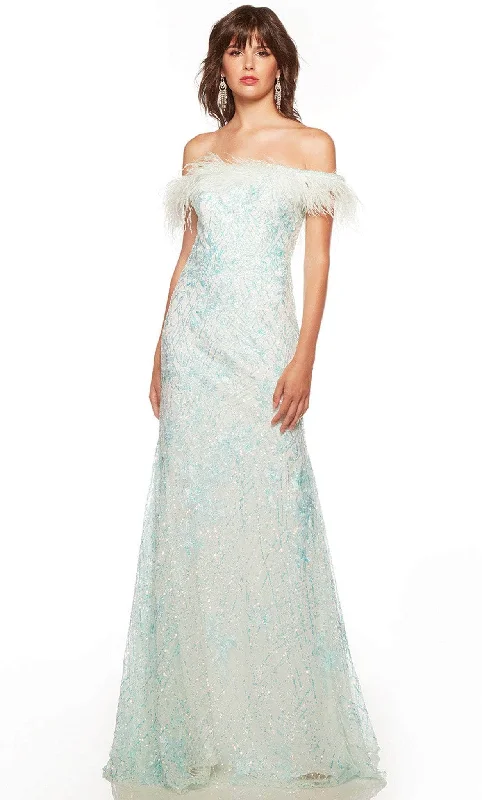 Effortless Dressing Alyce Paris 61406 - Off Shoulder Feathered Long Gown