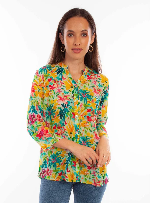 Effortless Dressing Scully Womens Tropical Print Tropical Viscose 3/4 Sleeve S/S Blouse Effortless Dressing Scully Womens Tropical Print Tropical Viscose 3/4 Sleeve S/S Blouse