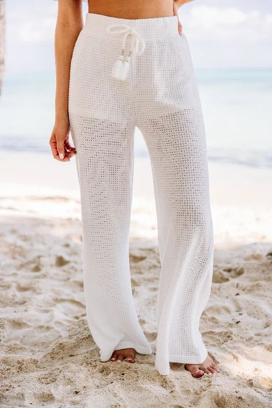 Comfortable Lifestyle Surf Gypsy: Sunny Days Ahead White Knit Wide Pants