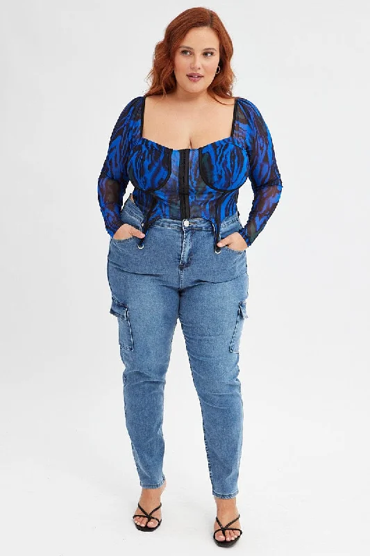 Comfortable Lounge Wear Denim Cargo Skinny Denim Jeans High Rise