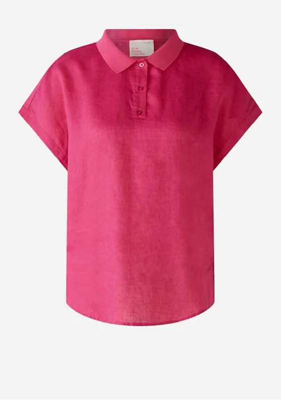 Soft Fabric Looks Oui Linen Cotton Polo Top, Pink
