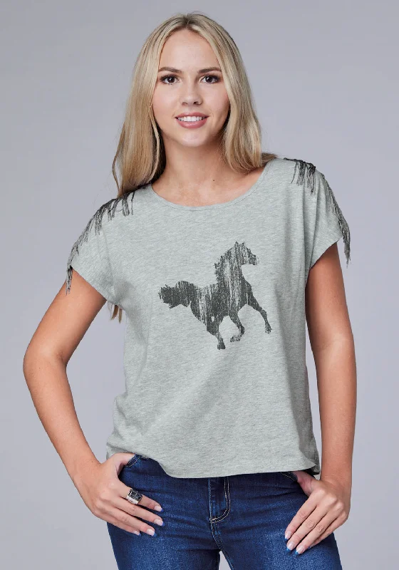 Stylish Jackets Roper Womens Black Mustang Grey Cotton Blend S/S T-Shirt