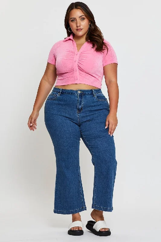 Casual Ease Blue Jean High Rise Wide Leg