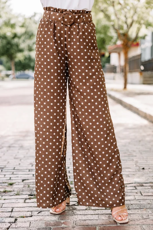 Light Layers Take The Lead Mocha Brown Polka Dot Pants