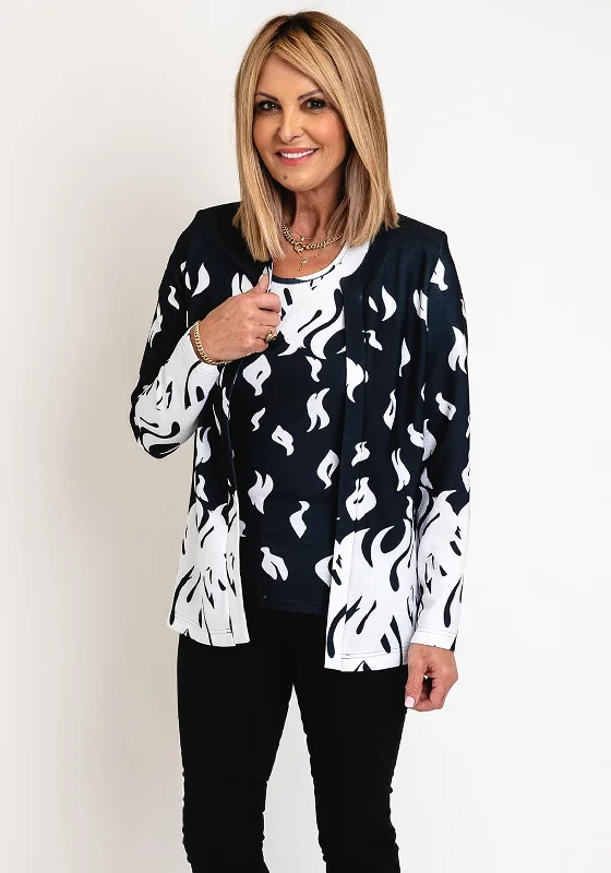 Easygoing Fashion Avalon Flame Print Top & Cardigan Twinset, Black & White