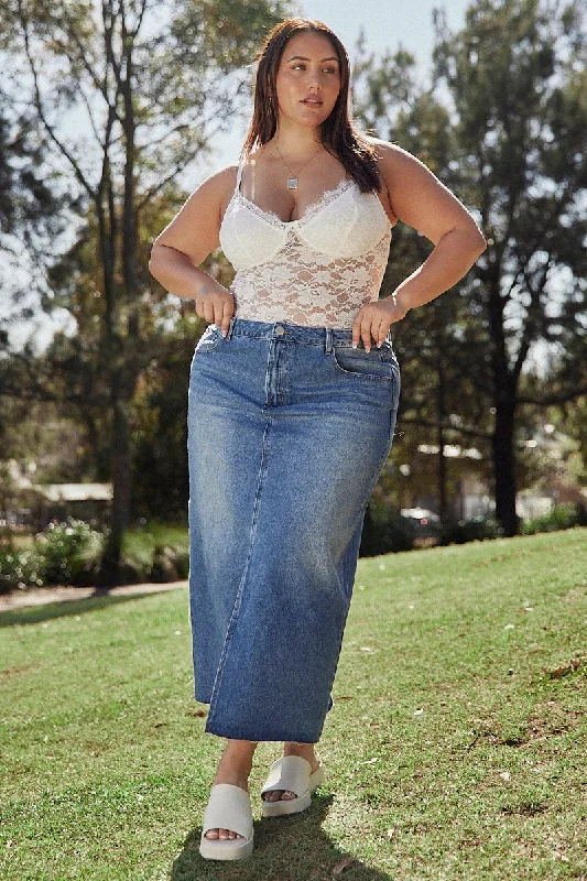 Warm Chic Denim Midaxi Straight Hi Waist Skirt