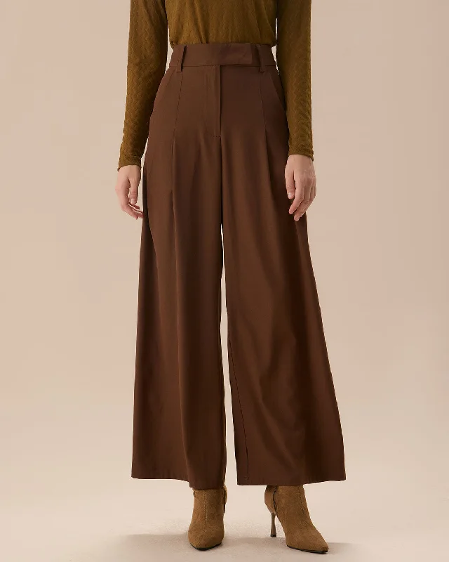 Comfortable Lifestyle Brown High Waisted Pockets Straight Pants