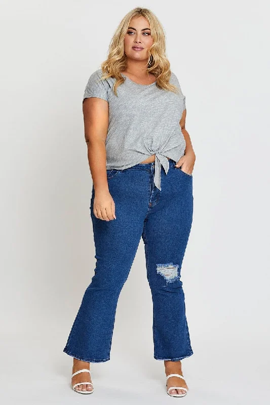 Cozy Chic Wear Mid Blue High Waist Flare Denim Jeans